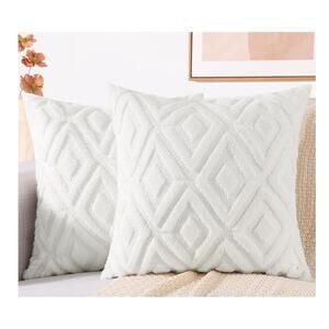 2 pc set Throw Pillow Covers 18x18   Soft Plush Faux Wool